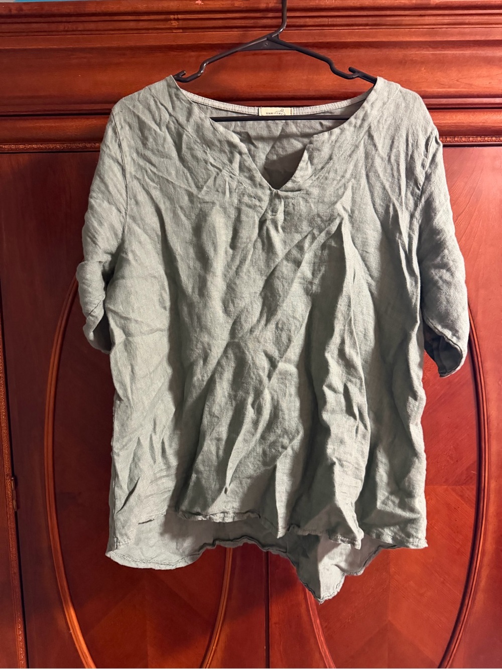 Light Green Washed Linen Short Sleeve Top